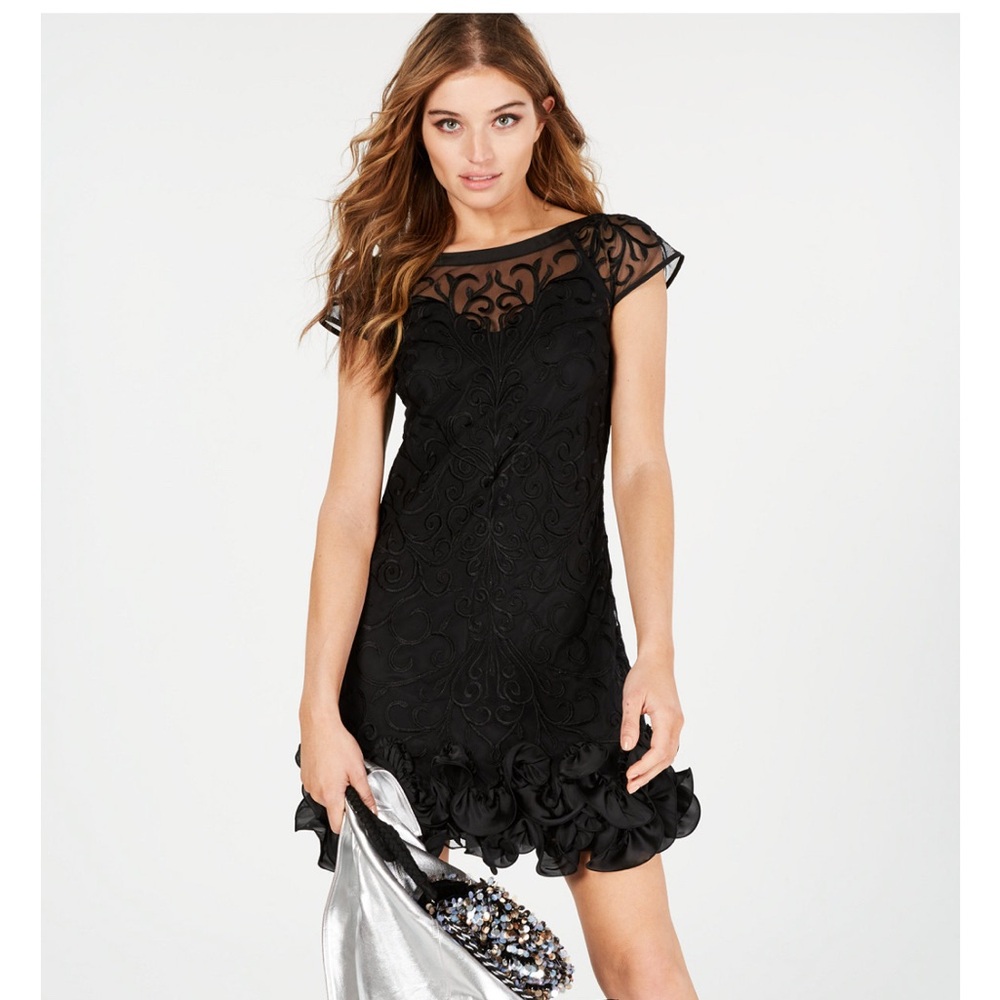 GUESS Floral-Lace Ruffled-Hem Sheath